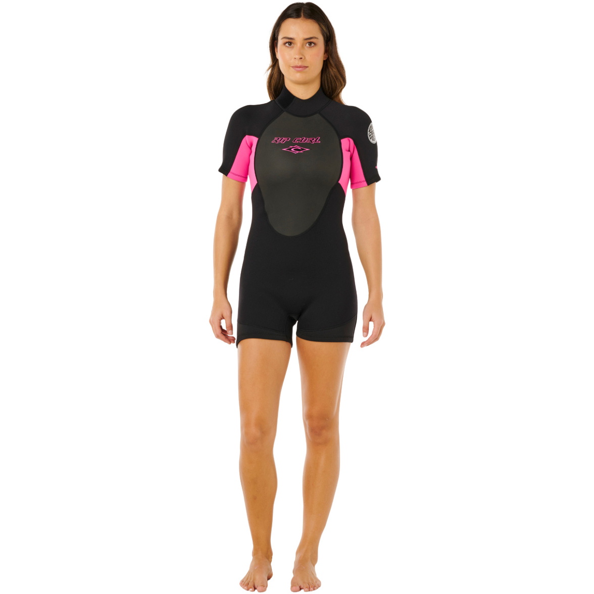 2026 Rip Curl Dame Omega 2mm Back Zip Shorty Våddragt Med Lynlås 14KWSP - Black / Lyserød